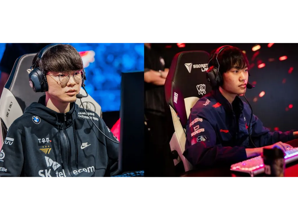 LOL冠軍賽明星選手對決：Faker（右）與Knight（左）