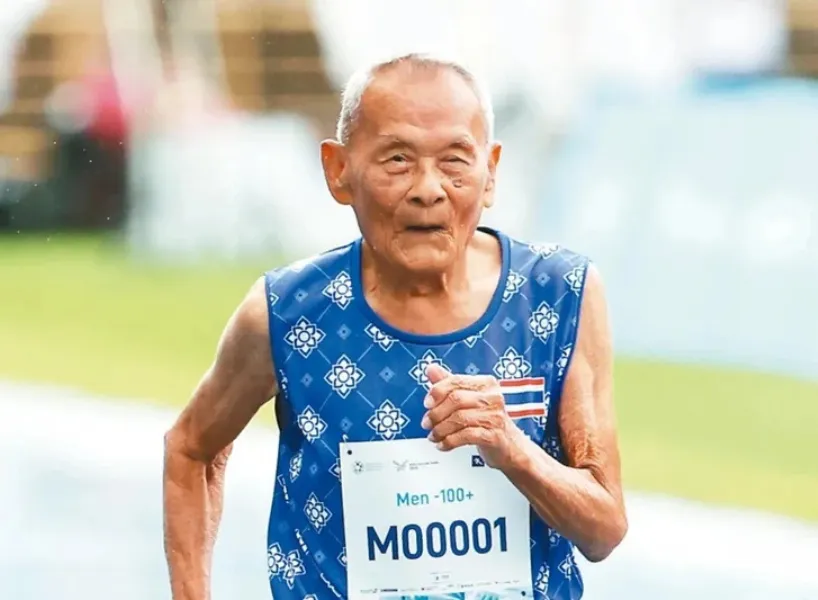 本屆最高齡參賽者，105歲泰國選手薩旺參加一百公尺短跑奪金 /*圖片取自記者葉信菉（攝影）